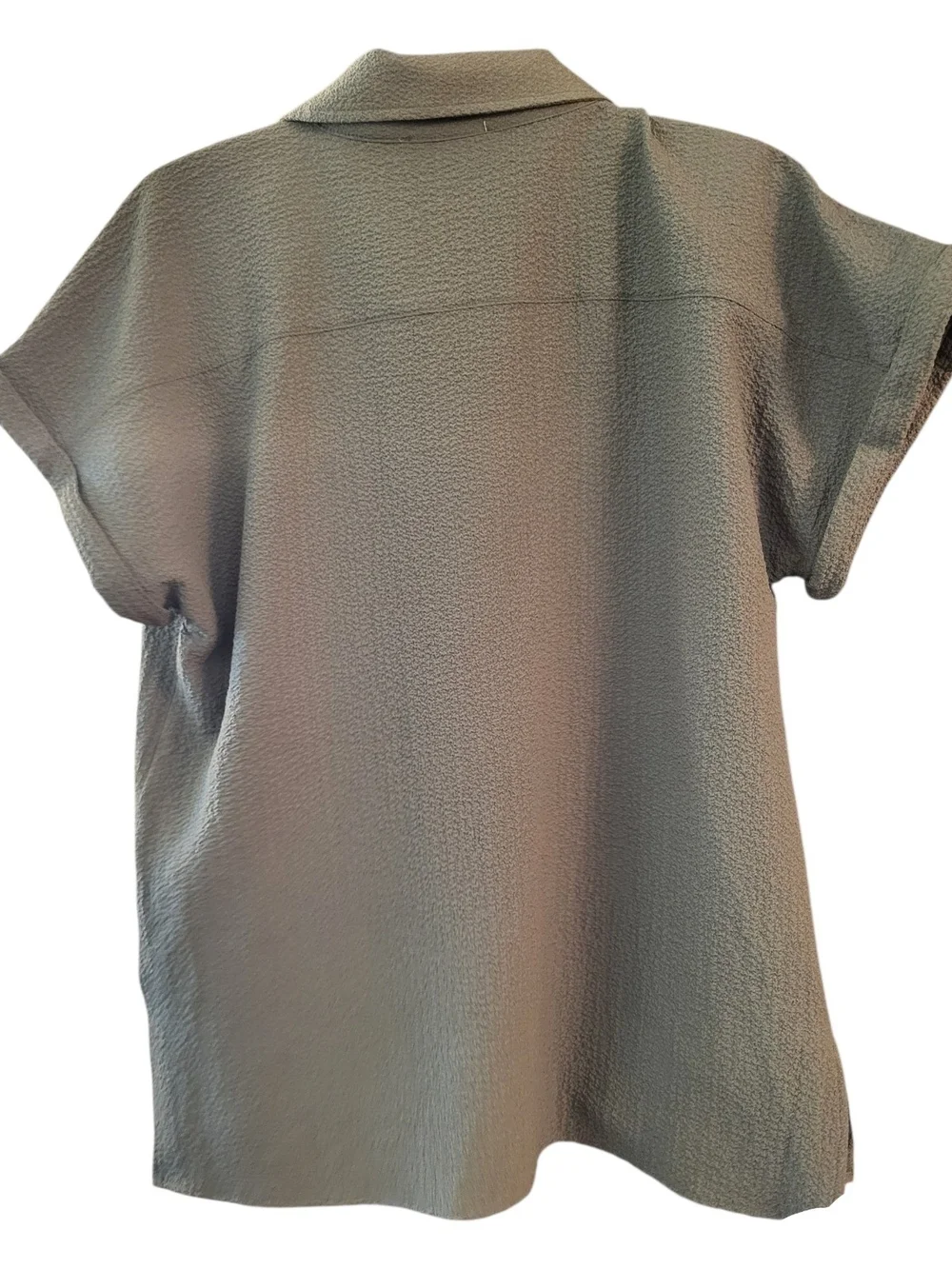 Calvin Klein Women's Olive Cuffed Short Sleeve Button-Down Camp Shirt - Size M